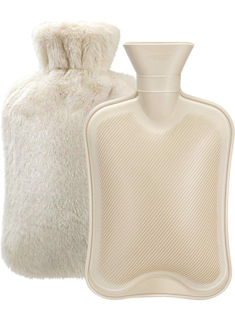 قربة مياه ساخنة طبية (2 لتر) مع غطاء مرن - كيس ماء ساخن مطاطي لتخفيف آلام الرقبة والكتفين - تستخدم ككمادات ساخنة وباردة للعلاج الطبيعي وتدفئة القدمين - Image 1